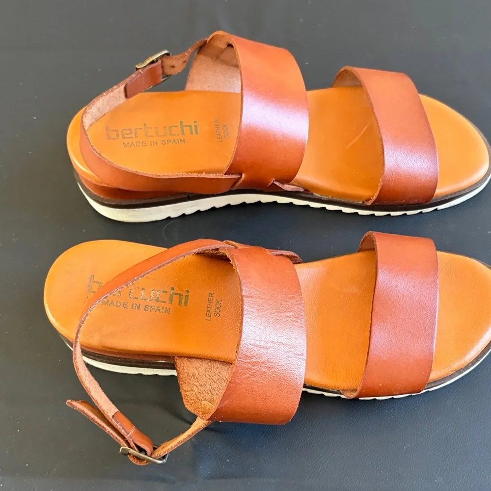 Bertuchi Made Spain Cognac Leather Ankle Strap Comfort Sandals EU 38
